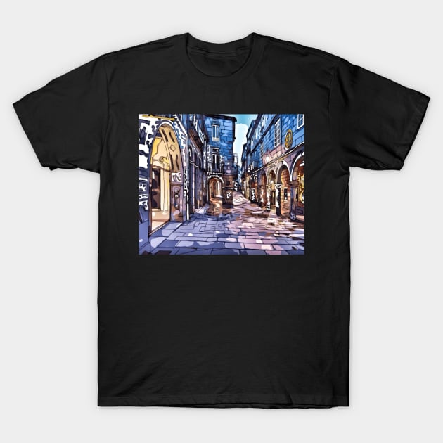 Santiago de Compostela, Vilar Street, illustrations from Galicia way of st james T-Shirt by Cachaldora